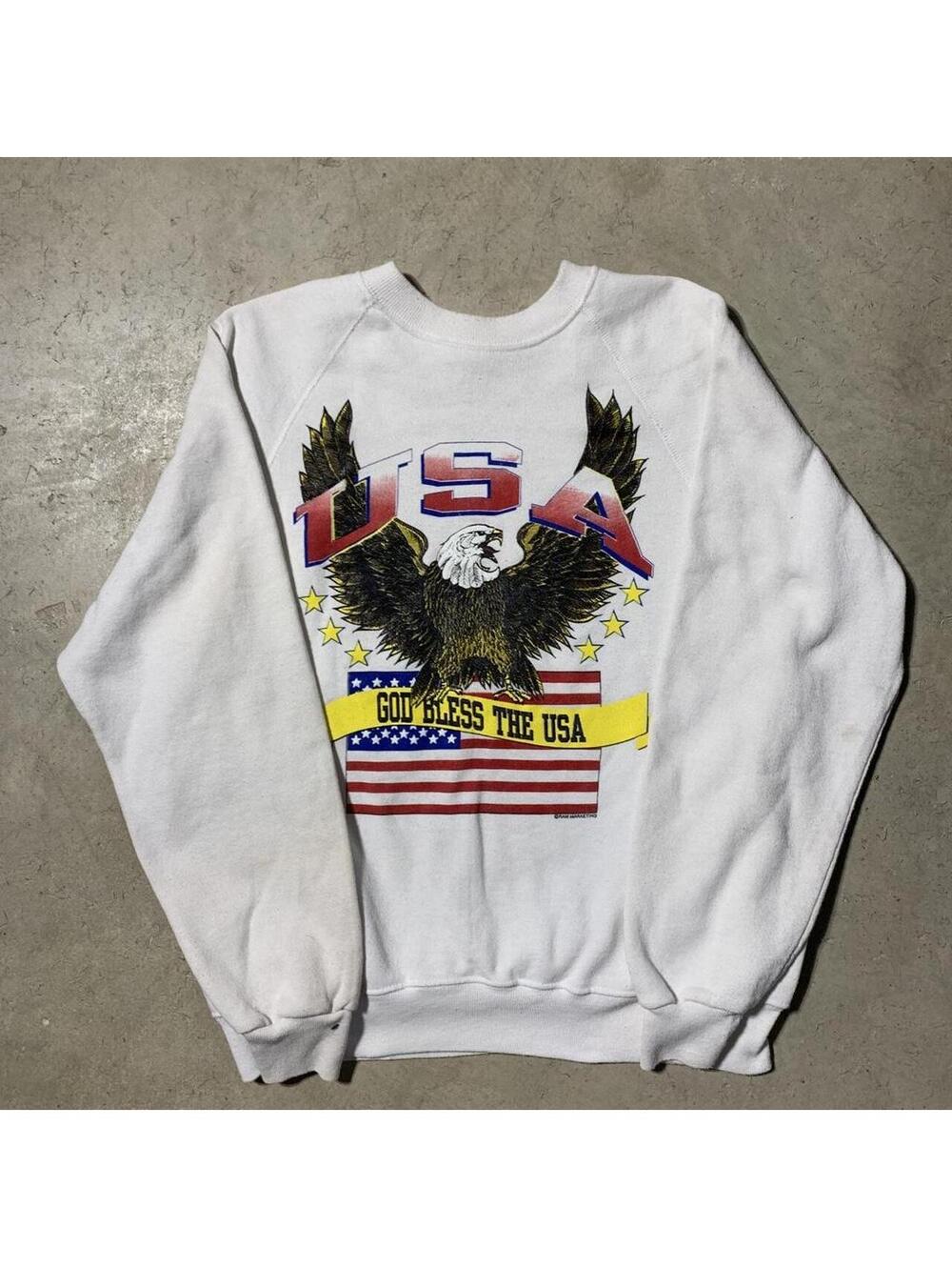 Vintage 90s Lee USA Eagle Sweatshirt White Mens XL Patriotic Flag Graphic